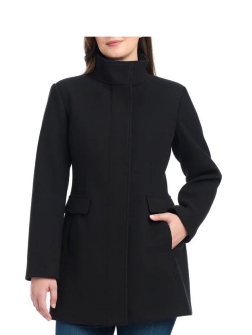 Vince Camuto Black Stand-Collar Pea Coat